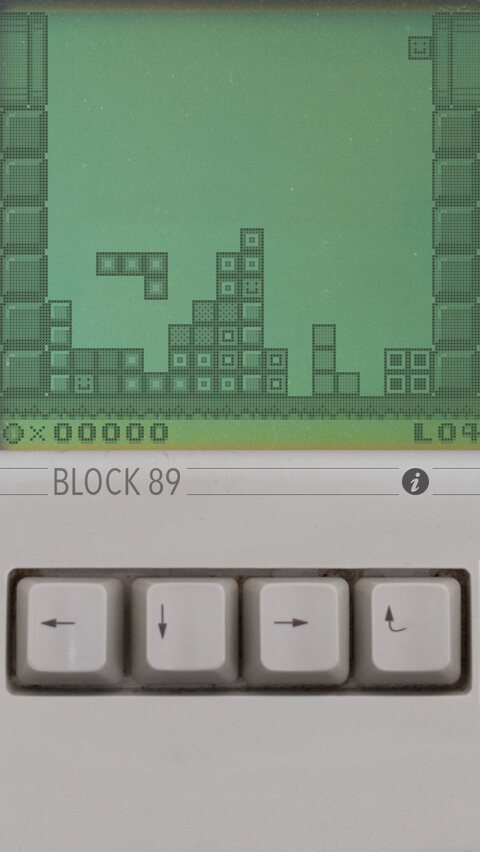 The 2012 original: green LCD with blocks and photographed keyboard keys as buttons